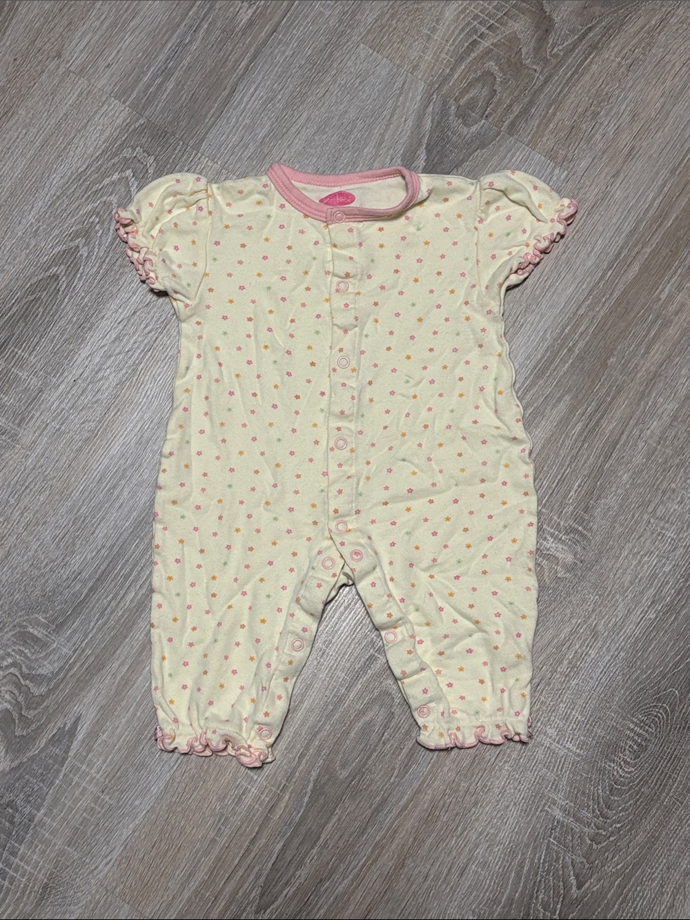 Yellow Baby One-Piece Romper with Pink Trim